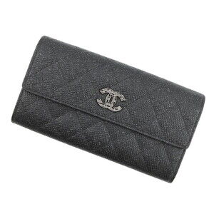 CHANEL Matelasse Coco Mark Chain Me Long Wallet in Caviar Skin (A80002) - Black